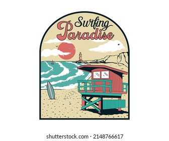 summer surfing beach typography vector design for print 