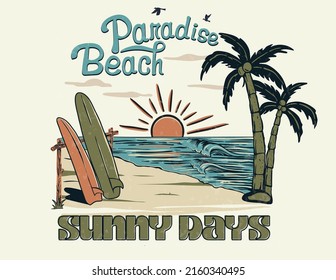 summer surfing beach typography vector