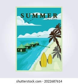 summer surfing beach vintage poster classic national park vector illustration design villa resort beach poster