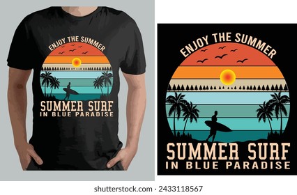 Summer surfing in blue paradise a unique T shirt design vector .