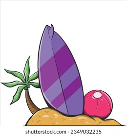 Summer surfing board Ball cartoon clipart vintage style for Sticker