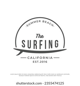 Summer Surfing california vintage retro logo with surfboard and waves concept.Logo for label, summer holiday, business, badge.