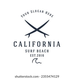Summer Surfing california vintage retro logo with surfboard and waves concept.Logo for label, summer holiday, business, badge.