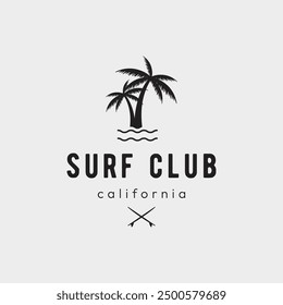 Summer Surfing california vintage retro logo with surfboard and waves concept.Logo for label, summer holiday, business, badge.