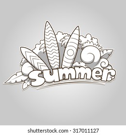 Summer surfing colorless vector illustration