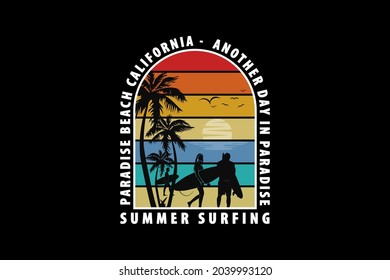 Summer surfing, design silhouette retro style.