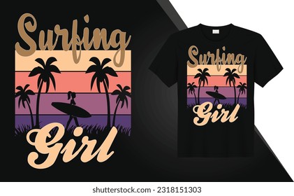 Summer surfing graphics tshirt design Free Vector
