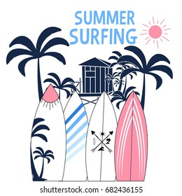 summer surfing illustration vector.