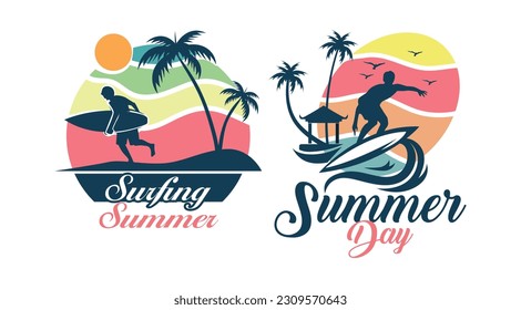 Summer and surfing logo design. Retro surfing logo template
