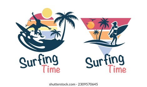 Summer and surfing logo design. Retro surfing logo template