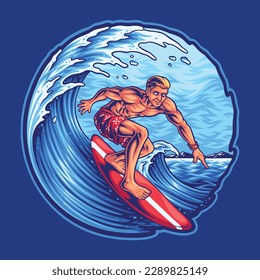 summer surfing on the beach illustration for tshirt design, logo, or stickers