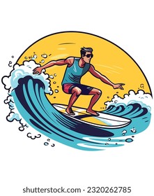  summer surfing on the beach illustration