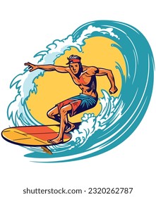  summer surfing on the beach illustration