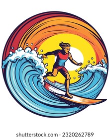  summer surfing on the beach illustration