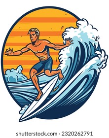  summer surfing on the beach illustration