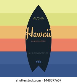 Summer Surfing Poster for Surf Club or Shop with Surfboard and colorful gradient background