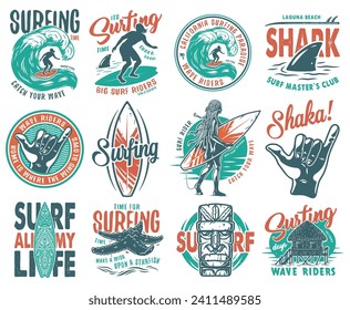 Summer surfing print set. Vector graphic surf collection. Retro apparel design 70s for beach shirt