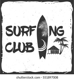 Summer surfing retro badge. Surfing concept for shirt or logo, print, stamp. Vector illustration.