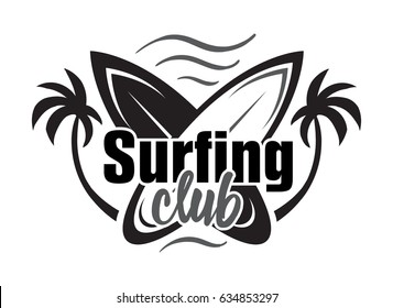 Summer surfing retro badge. Surfing concept for shirt or logo, print, stamp. Vector illustration.
