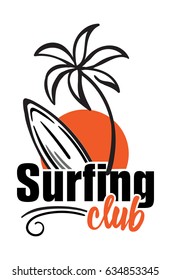 Summer surfing retro badge. Surfing concept for shirt or logo, print, stamp. Vector illustration.