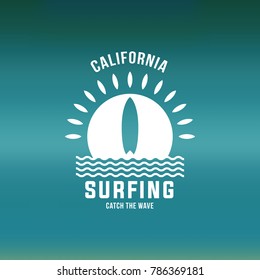 Summer surfing retro badge. Surfing concept for shirt or logo, print, stamp. Vector illustration.