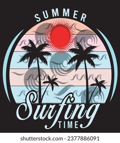 Summer surfing time a creative T shirt design .