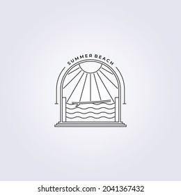 Summer surfing travel beach logo vector line art illustration design badge emblem vintage