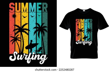 Summer Surfing, T-Shirt Design Template.