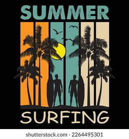 Summer Surfing T-shirt Design Vector Illustration