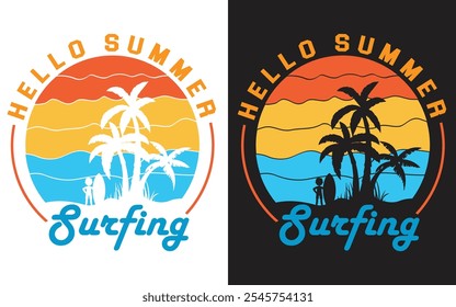 Diseño de camiseta de tipografía de surf de verano