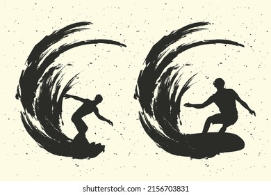 Summer Surfing Vector Silhouette Art