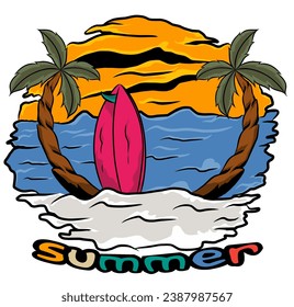 summer surfing vector t-shirt design, summer vacation.