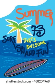 summer surf,t-shirt print vector