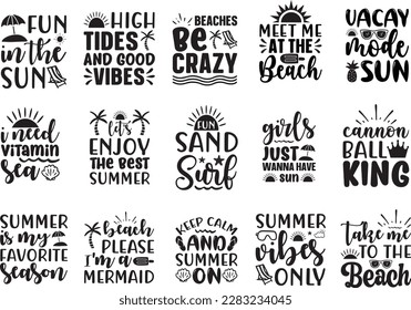 Summer SVG Bundle with Retro style on White Background. Beach SVG T Shirt Design Bundle. Summer Quotes SVG Bundle, Cut files, beach eps file.