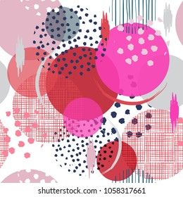 Summer sweet bright Seamless many pattern in big polka Dots. Fill in with hand drawn texture in sketch and paint style modern with another shape of dot for fashion fabric and all prints on white