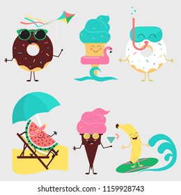 Summer sweets. Color ice cream, fruit and donuts vector design