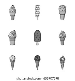 Summer sweets ice cream. Ice, fruit, milk. Ice creamicon in set collection on monochrome style vector symbol stock illustration.