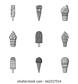 Summer sweets ice cream. Ice, fruit, milk. Ice creamicon in set collection on monochrome style vector symbol stock illustration.