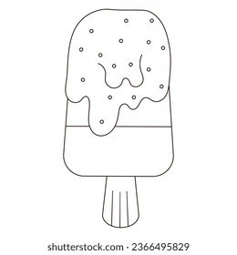 Summer sweets themed coloring page for kids with ice cream on a stick, printable activity and worksheet for preschooler