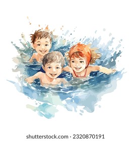 summer swim activity for kids in watercolor illustration