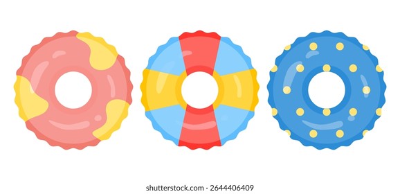 Summer swim ring. Cute swimming tire tube. Floating rubber. Colorfull pool float illustration