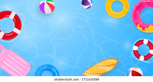 Fondo de bienvenida del anillo de nado de verano. Ilustración del vector de celebración. afiche, ilustración vectorial de banner y diseño de la tarjeta de póster,