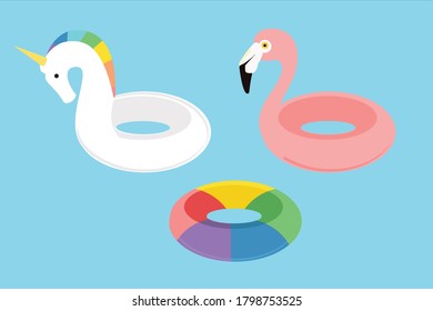 Summer swim swimming ring collection flamingo, unicorn and rainbow