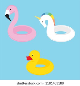 Summer swim swimming rings collection flamingo, unicorn, duck 
