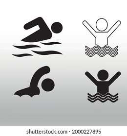 Summer Swim Water Information Flat People Pictogram Icons line,isolated sign symbol vector illustration,right icons in filled,outline,gradient white  black background