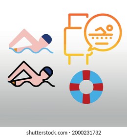 Summer Swim Water Information Flat People Pictogram Icons line,isolated sign symbol vector illustration,right icons in filled,outline,gradient white  black background