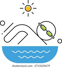 Diversión de natación bajo el sol