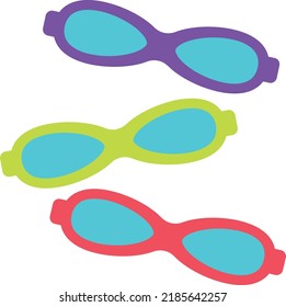 Summer Swimming Goggle, Glasses Set Vector Icon Illustration