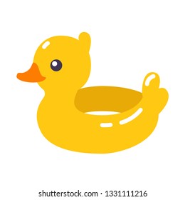 Summer swimming pool float. Inflatable circle (rubber ring, tube) in shape of yellow duck isolated on white.