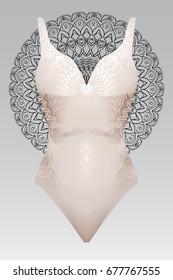 summer swimsuit with modern design beige color mandala ornament.  fashion vector illustration. for design summer cloth. mandala black color background layer